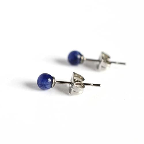 Orecchini a bottone con pietre preziose da 4 mm, acciaio chirurgico ipoallergenico (Sodalite)