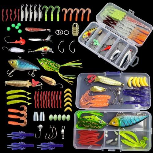 Set di 40 esche da pesca, tra cui crankbaits, spinnerbaits, vermi in plastica, maschere, esche topwater, scatola di attrezzatura e altro set di esche da pesca, 40 pezzi