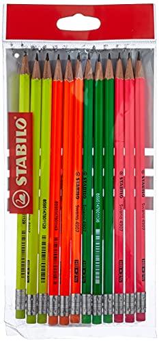 STABILO swano fluo - Matite in Grafite HB con Gommino - Eco Pack da 12