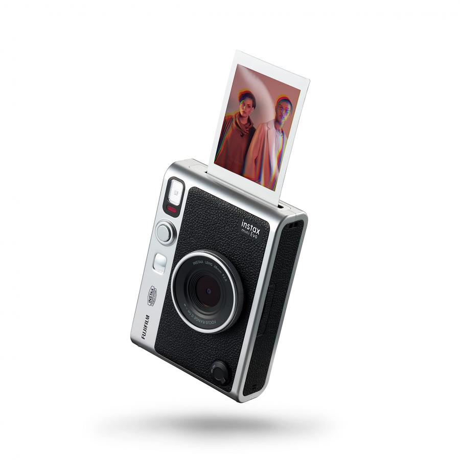 Fujifilm Instax Mini Evo Fotocamera Ibrida a Sviluppo Istantaneo, Stampante Per Smartphone, Nero Argento