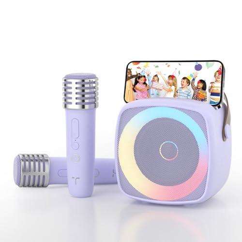Karaoke per Bambini con 2 Microfoni e Supporto per Telefono (Viola)