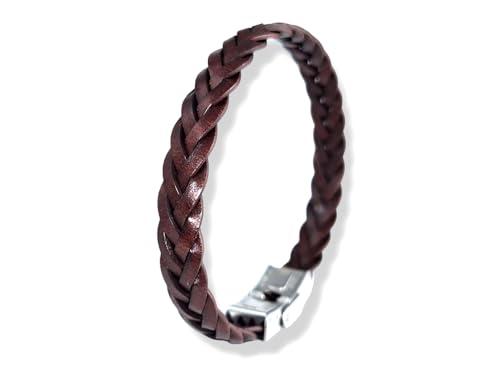 Bracciale Uomo in Pelle Intrecciata Marrone Testa di Moro con Chiusura in Acciaio Inox