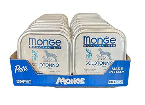 Monge Monoprotein Cibo umido per Cane solo Tonno, naturalmente senza coloranti, conservanti e zuccheri aggiunti. Confezione da 24 vaschette (1 = 150gr.)