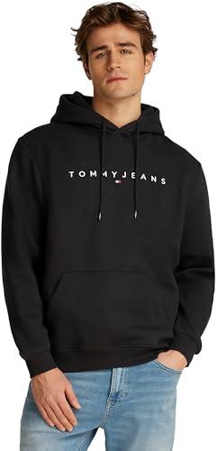 Tommy Jeans Felpa Uomo Linear Logo con Cappuccio Nera