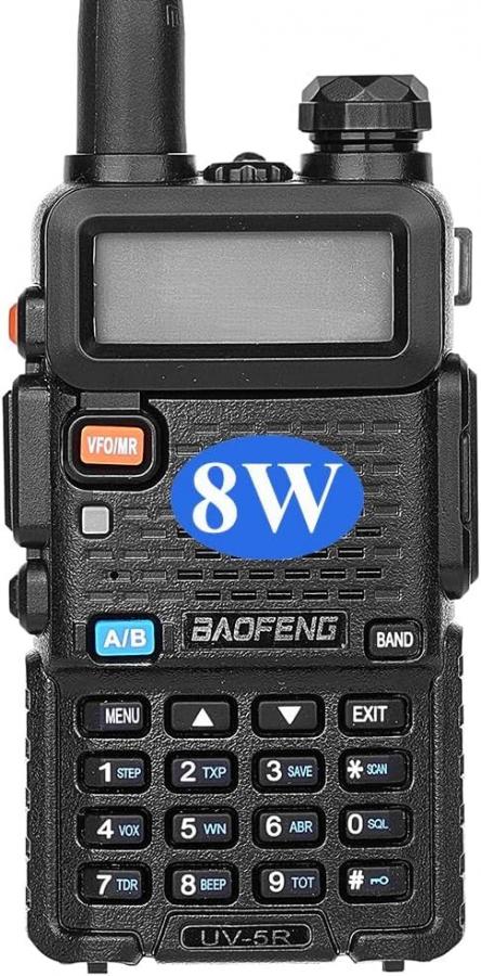 SQUADO BAOFENG UV-5R, Walkie Talkie, Radio Ricetrasmittente Dual Band 8W, VHF 144-146MHz e UHF 430-440MHz, Display LCD, Nero
