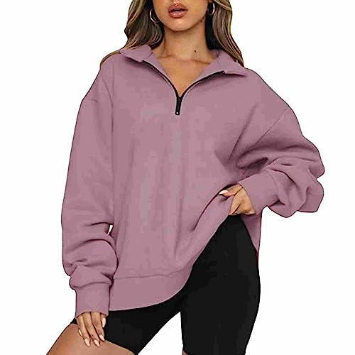 Felpa Donna Oversize con Mezza Cerniera e Cappuccio Lilla - Bonprix