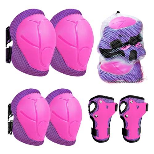 Set di Protezioni 6 in 1 per Bambini - Ginocchiere, Gomitiere e Polsiere (Rosa Viola)