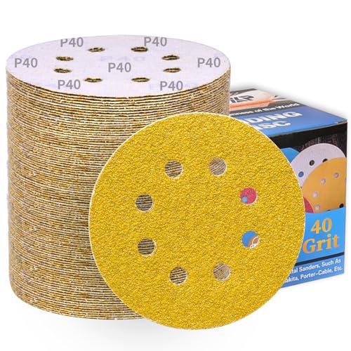 ALPXUXP 100 Pezzi Dischi Abrasivi 125mm Grana 40,Allumina Calcinata Carta Vetrata 8 Fori,Rivestimento Abrasivo Antiaderente per Levigatrice Orbitale
