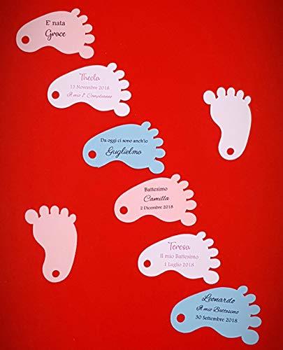 ArtigianeriA - Set di etichette personalizzate a forma di piedino di bimbo per bomboniere fai da te