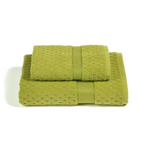 Caleffi - Set Asciugamani Bagno Viso e Bidet Morbida Spugna 100% Cotone Jacquard, 1 Asciugamano Viso 60x110 cm + 1 Asciugamano Bidet Ospite 40x60 cm Assorbenti Resistenti a Lavaggi Frequenti, Durevoli