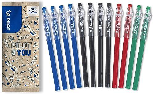 Pilot - Set di 12 Penne FriXion Ball Stick - Penna a Inchiostro Termosensibile Cancellabile - La FriXion economica - 4 Blu, 4 Nere, 2 Rosse, 2 Verdi - Punta Media