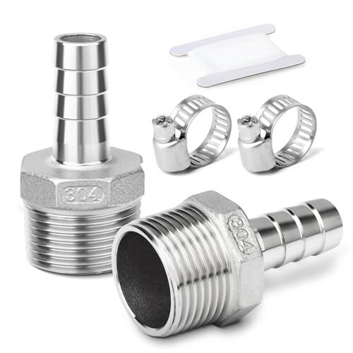ERGAOBOY 2 pezzi raccordi a barra, 14 MM Barb a 1 BSP maschio BSP raccordi, raccordo a compressione in acciaio inox 304 per acqua, industriale