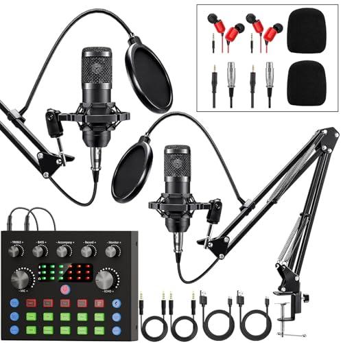 Brvomussy Kit Attrezzatura Podcast per 2 Persone con Modulatore Vocale & Microfono a Condensatore