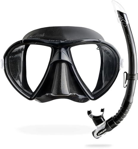 CRESSI Ocean + Gamma Combo Nero/Nero - Set Maschera e Snorkel per Immersioni e Snorkeling