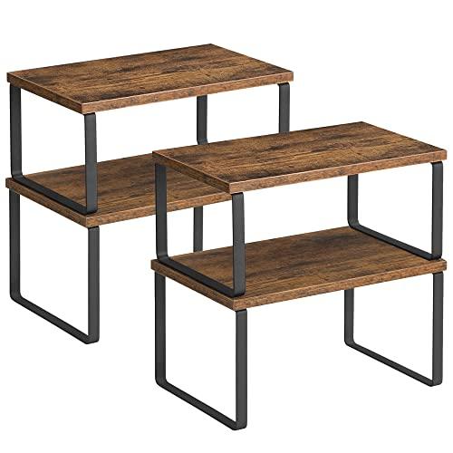 SONGMICS Set di 4 Scaffali da Cucina Impilabili e Espandibili, Nero Inchiostro e Marrone Vintage
