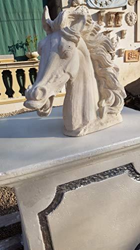 Fanuli Manufatti - Statua Scultura testa di cavallo in cemento bianco e polvere di marmo, Ideale per l'esterno