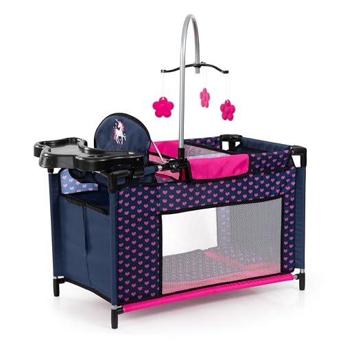 Bayer Design 62654AA Letto per bambole multiplo con scomparto, seggiolone integrato, giostrina, accessori per bambola