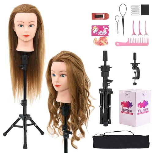 Neverland 71 cm testa per parrucchieri con Supporto, 60% Capelli Veri Testa di Allenamento per Parrucchieri, Testina Parrucchiere con Morsetto + Acconciature per Capelli (Biondo)