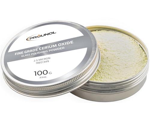 Prounol Ossido di Cerio 100g - Polvere per Lucidatura di Vetro di Grado fine - TREO 99% - 2,5 Micron - Accessori per lucidatrici