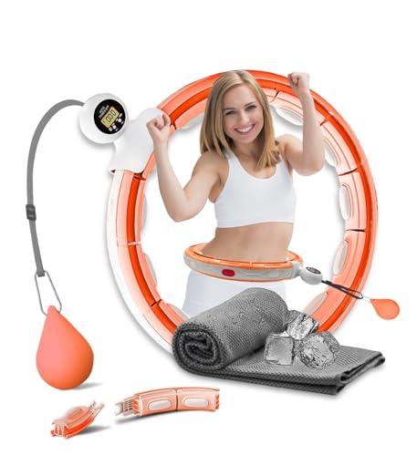 Hula Hoop Infinity Smart Hoop ponderato con contatore, 55,9-111,8 cm, 2 in 1, per addominali, fitness, messaggi, esercizi, anti-caduta, regolabili, colore arancione acceso