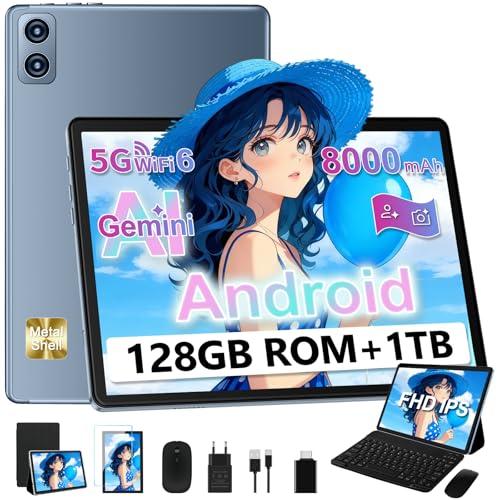 2026 Tablet 10 Pollici Android, 22GB RAM+128GB ROM/TF 1TB, Gemini AI, 8-core 2.0GHz, 8000mAh, UFS 2.1 Flash, 5G WiFi 6, BT 5.0, Corpo in Metallo, 8+5MP, Widevine L1, Con Tastiera e Mouse, Grigio