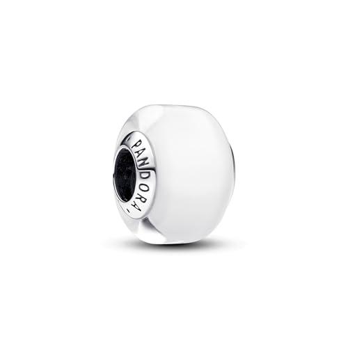 PANDORA Ciondolo Moments in argento 925 con vetro di Murano bianco