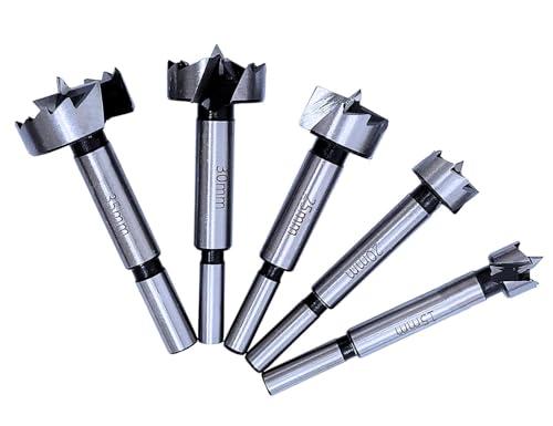 Set di 5 Punte Forstner per Legno con Gambo Rotondo e Scatola in Legno
