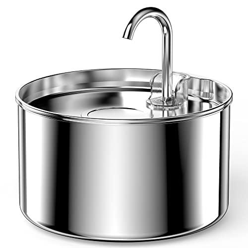 UIOOQ Fontane per Gatti, SUS 304 Acciaio Inossidabile, 24 Ore Mantieni l'acqua Pulita, 2,2L Capacità, Ultra-silenzioso, Nessun sputter, Compatto, Abito per Gatti e Vari Piccoli