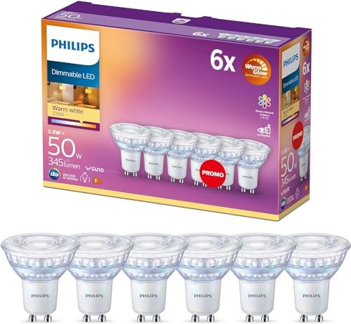 Philips LED Faretto GU10 Dimmerabile, 6 pezzi, 5.2W (50W) Luce Bianca Calda