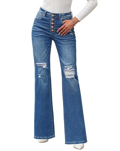 Roskiky Jeans da donna a vita alta con design sfilato