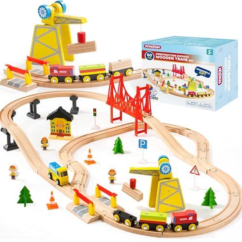 SYNCFUN Set Treni in Legno Montessori 60 Pezzi