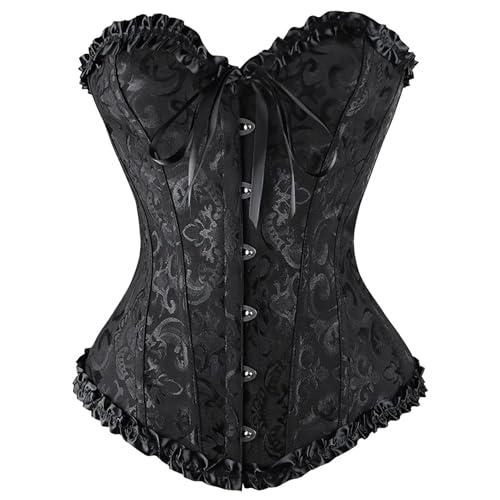 Corsetto Nero Donna Gotico Steampunk con Dettagli in Pizzo