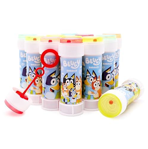 Toyland® Confezione da 12 vaschette Bluey Bubble con bacchette, soluzione da 60 ml e coperchio labirinto originale - Giocattoli per soldi da tasca e sacchetti per feste