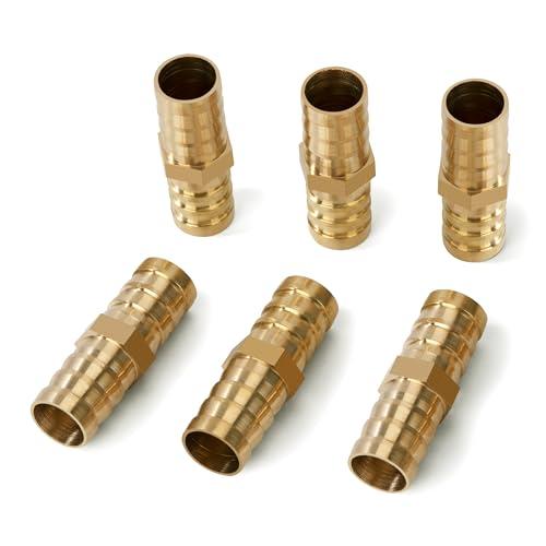 Raccordo Portagomma in Ottone, Raccordi per Tubi Diritti, 6 pezzi 16 mm (0,62 in), Raccordos per Tubo Flessibile con Ugello a 2 Vie per Gas Acqua Carburante Diesel Olio