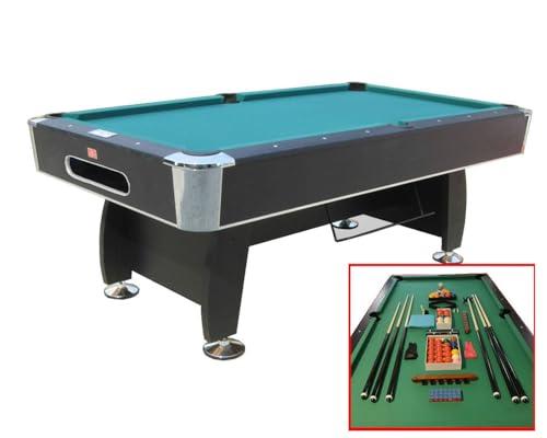 Tavolo da Biliardo BLACK NORMAN DE LUXE (216x123x82 cm) con Panno Verde - Accessori Snooker, Carambola e Boccette, Full Optional