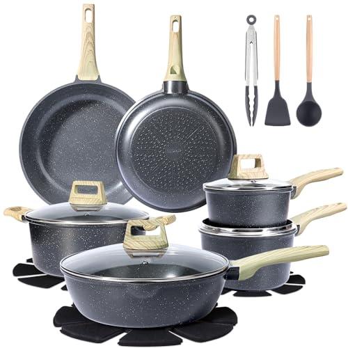 Set di Pentole da Cucina Antiaderenti in Ceramica 18 Pezzi con Coperchi