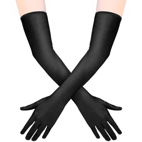 Quelcc Guanti Neri Lunghi in Raso - Eleganza Vintage per Ogni Occasione
