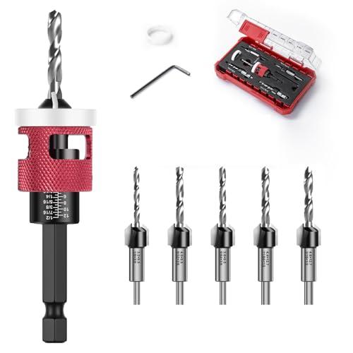 Set di 5 Punte per Trapano a Svasatura per Legno HSS-M2 con Attacco Esagonale