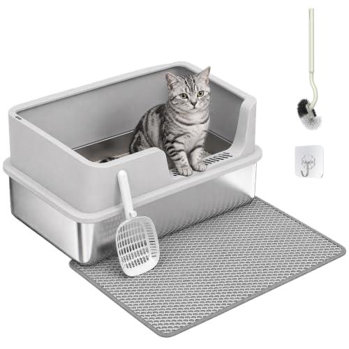 PawHut Lettiera per Gatti Semi Chiusa XL con Tappetino, 30 L, Grigio Chiaro