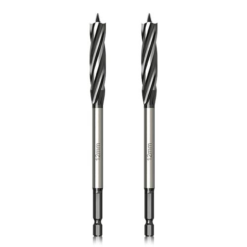 Meccion Professionale Punta per Legno 12mm x 165mm x 2Pcs Autoalimentata Punta per Trapano a Trivella da 1/4 Pollice Esagonale Gambo Spirale Punta per la Lavorazione del Legno