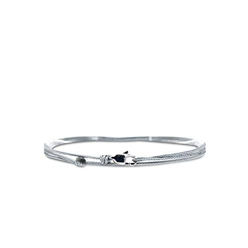 Bracciale Sottile Da Uomo e Donna Con Chiusura a Clip Fatta a Mano - Gioielli Da Surfista - Bracciale In Tessuto Minimalista - 100% Impermeabile e Regolabile (Grigio Argento)