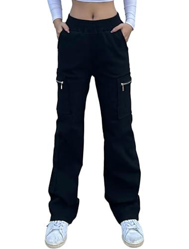 Nuofengkudu Pantaloni Cargo Donna Gamba Larga Neri