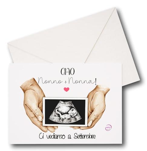 Biglietto personalizzato annuncio gravidanza con busta bianca