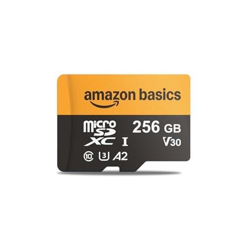 Amazon Basics, Scheda Micro SD da 256 GB con adattatore per lettore, velocità fino a 200 MB/s, nero, 1 pezzo