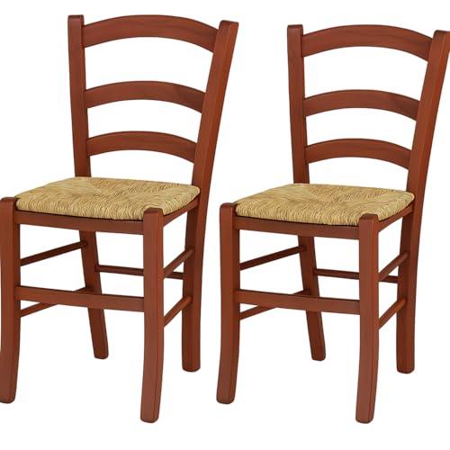 VIRSUS Set 2 Sedie Paesana Noce Scuro con Seduta in Paglia