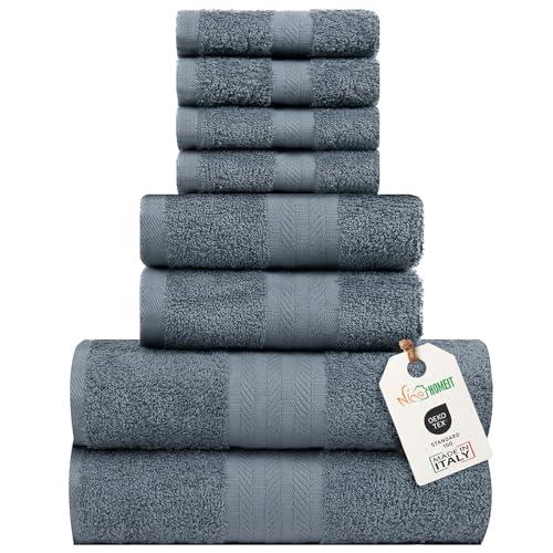 Set Asciugamani Homeit, 8 Pezzi, Cotone 100% Made in Italy - Grigio Scuro