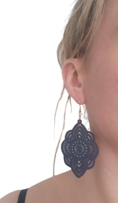 Orecchini in Legno Blu Tagliato al Laser con Ganci Dorati