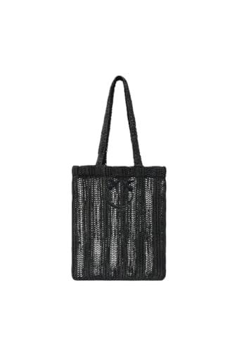 Pinko Borsa Tote in Rafia, Nero, Effetto Rete, a Spalla, 35 x 40 x 2 cm