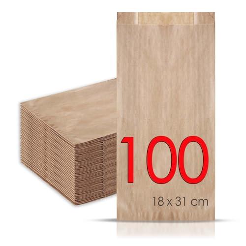 MAMAPAS 100 Sacchetti Kraft 18+7x31 per Comunione, Regalo, Panini, Panetteria e Pasticceria