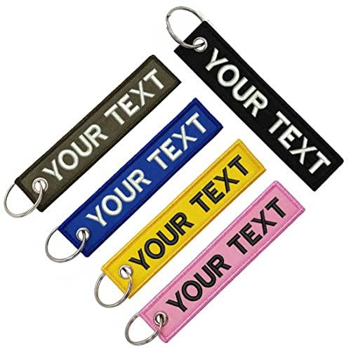 2 Pezzi Portachiavi Personalizzato, Personalizza Testo Tag Doppio Lato Ricamo per Moto Auto ATV Scooters, Grande Regalo Ricamo Portachiavi per Uomini o Donne
